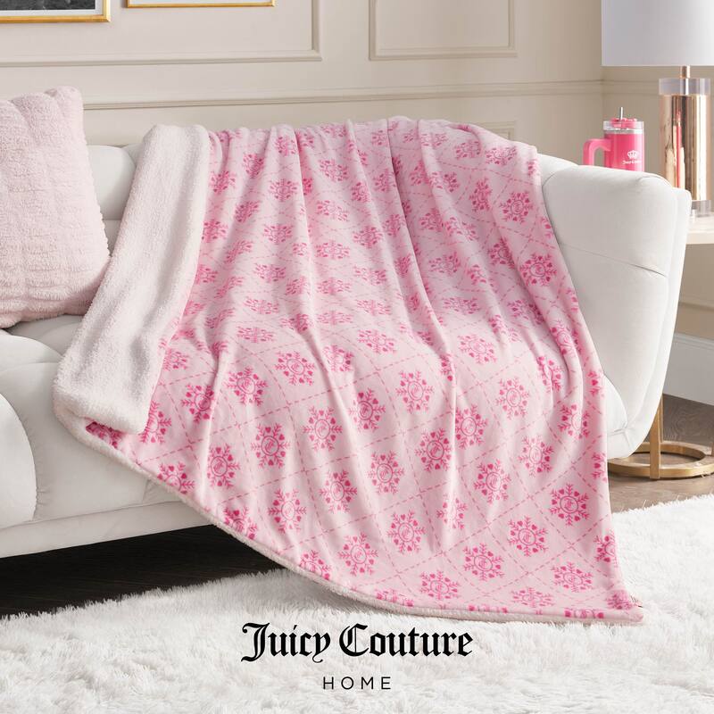 Juicy Couture Plush Reversible Sherpa Throw Blanket
