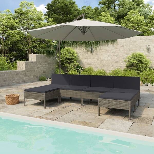 slide 2 of 5, vidaXL 6 Piece Patio Lounge Set with Cushions Poly Rattan Gray - 22.4" x 27.1" x 26.3" Grey