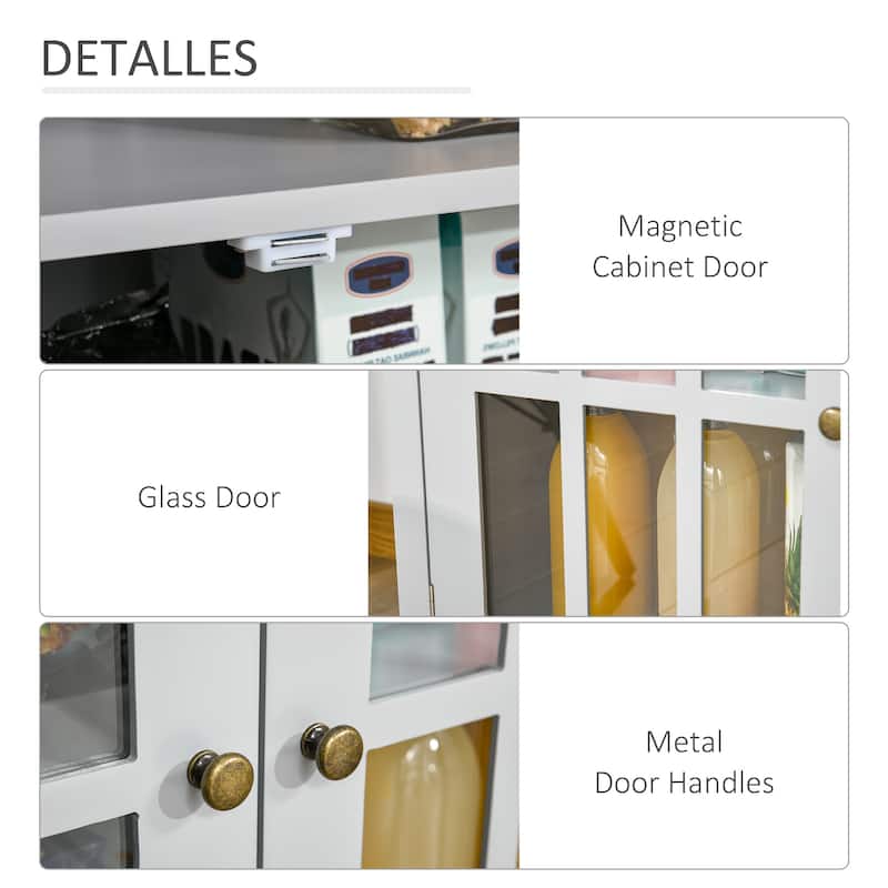 HOMCOM Kitchen Storage Sideboard Cabinet with Open Shelf, Glass Door Cabinet and Adjustable Shelves
