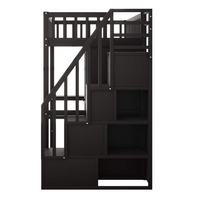 Espresso Whimsical Twin Loft Bed with Bookshelf, Drawers & Desk