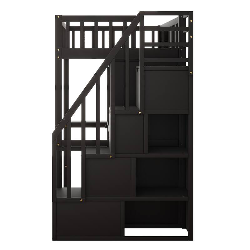 Twin size Loft Bed with Bookshelf,Drawers,Desk,and Wardrobe