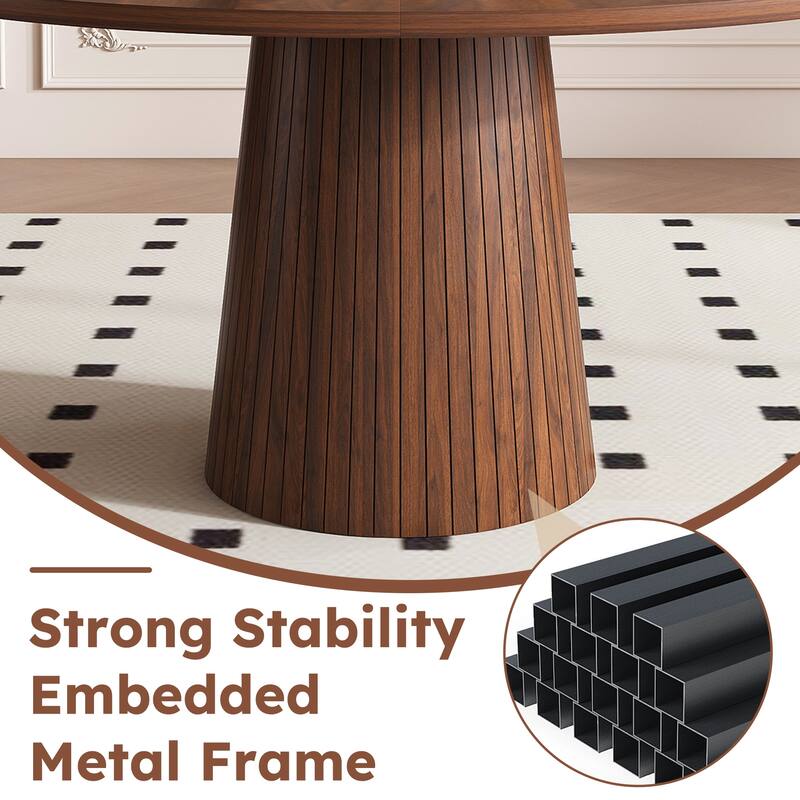 47 Inch Round MDF Dining Table for 4 - Modern Farmhouse Kitchen Table with Wood Strip Base