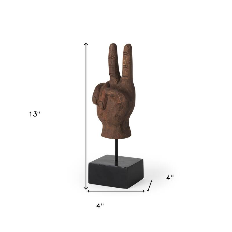 HomeRoots 13" Brown Fabric Hand Tabletop Sculpture - 4.00 in. x 13.00 in. x 4.00 in.