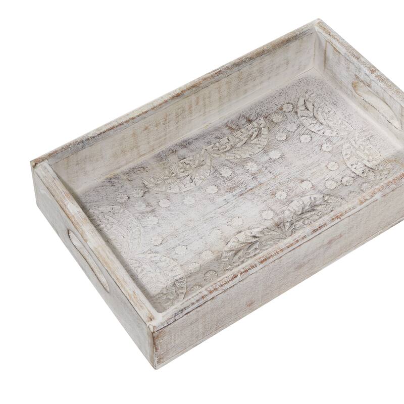 White Wood Living Room Decor Tray (Set of 3) - 20 x 14 x 3