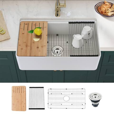 Dornberg Fireclay 30" L X 20" W Workstation Farmhouse Kitchen Sink With Accessories