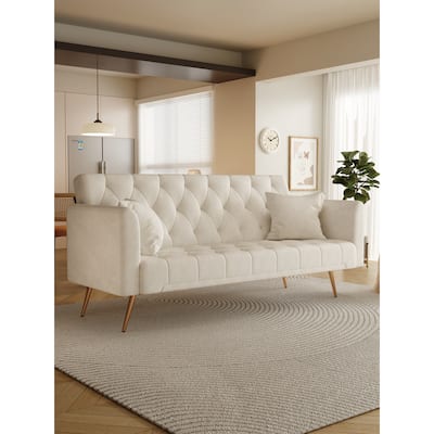 Velvet Double Futon Sofa Bed with Adjustable Backrest