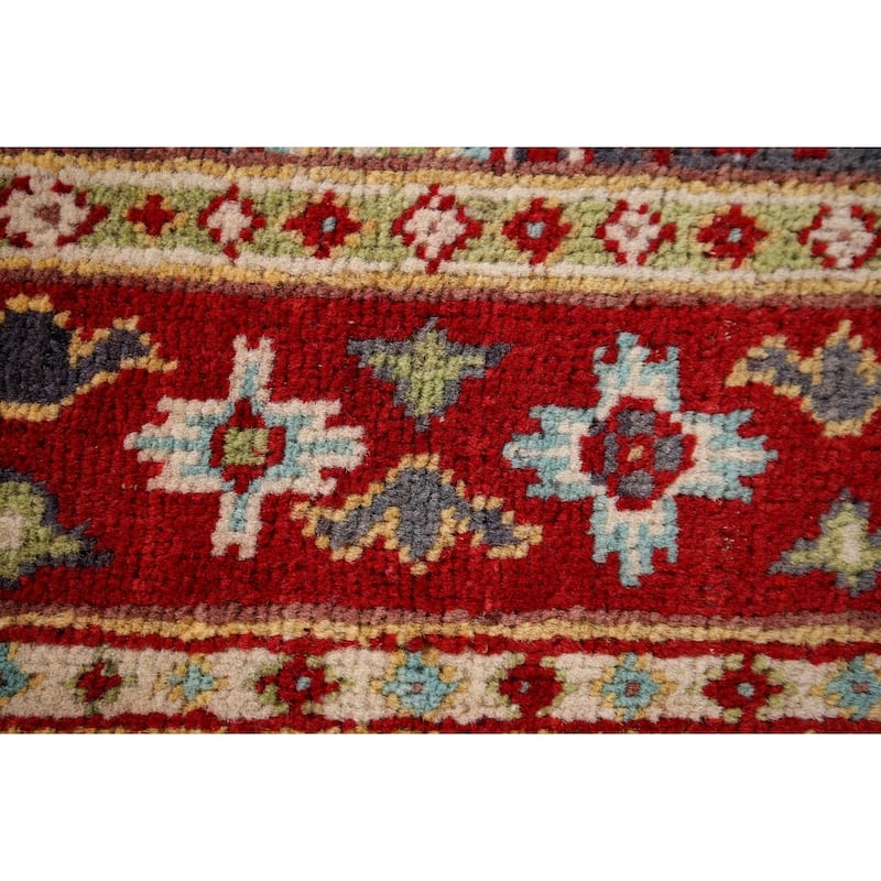 Geometric Kazak Accent Rug Hand-Knotted Blue Wool Carpet - 2'9" x 4'1"