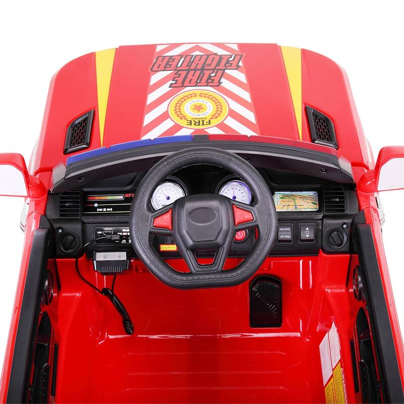 12V Kids Ride-On Police Car with Sirens, Flashing Lights, Remote Control, and Music, Electric Truck for 3-8 Years - Red