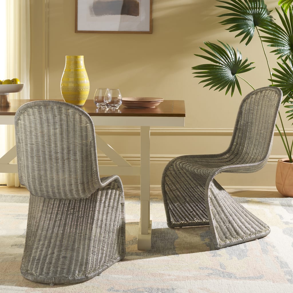 SAFAVIEH Baukje Grey Wicker Dining Chair (Set of 2) - 19Wx26Dx35H