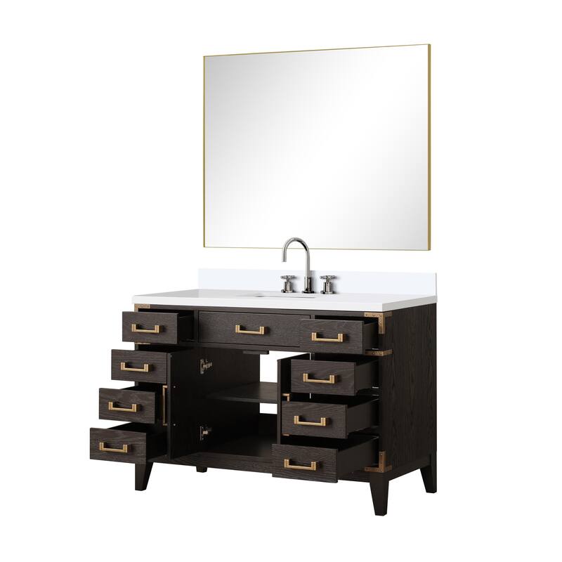Laurel 48 in W x 22 in D Black Oak Single Bath Vanity, White Quartz Top, Faucet Set, and 46 in Mirror