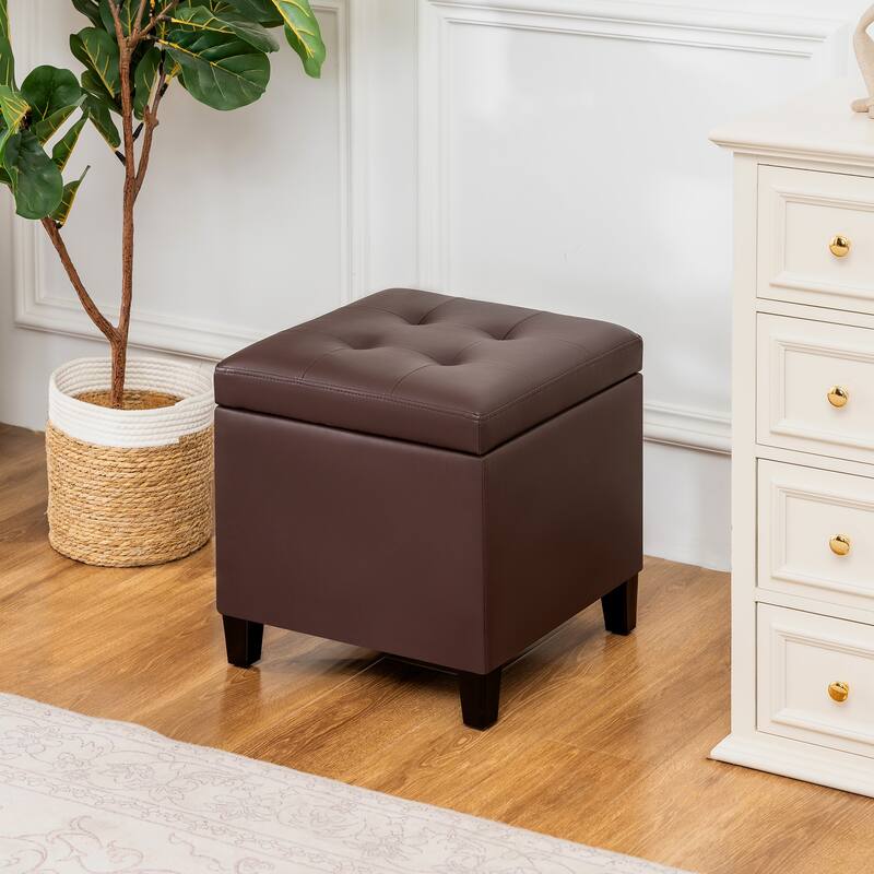 Adeco Bonded Leather Square Tufted Cubic Cube Storage Ottomans