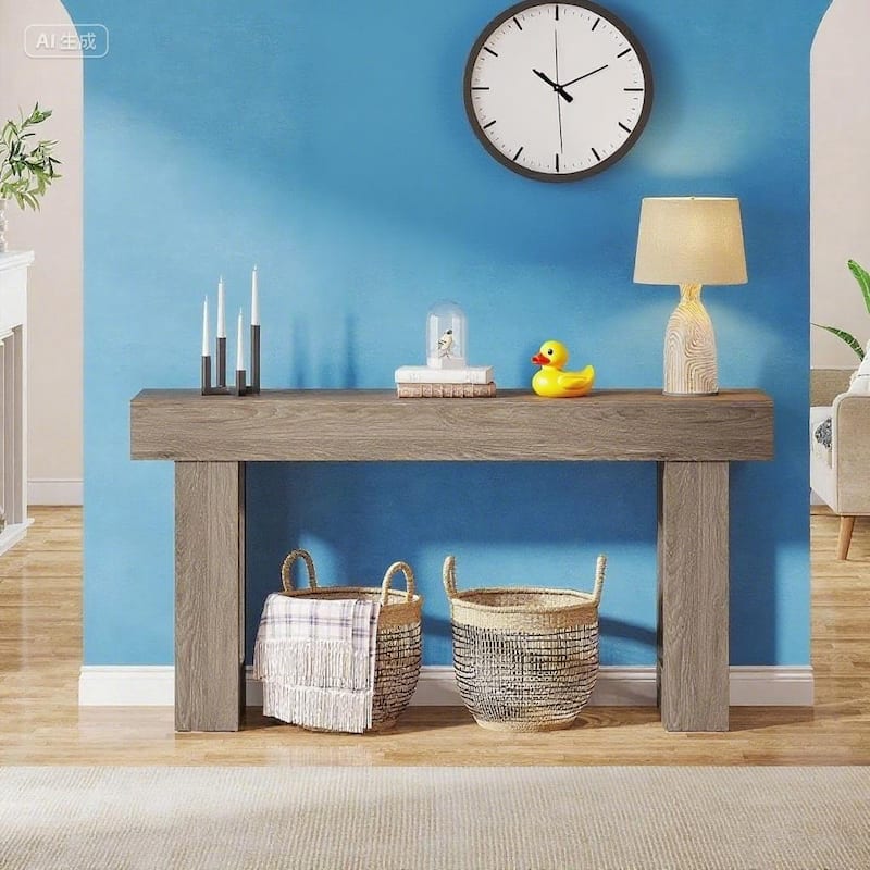 Farmhouse Console Table 63 Inch Engineered Wood MDF Entryway Living Room Hallway Sofa Table with Rustic Wood Finish