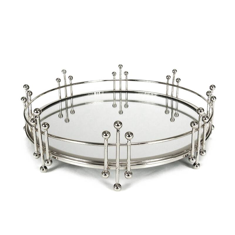 Silver Radiant Round Metal Mirror Decorative Tray Serving Platter