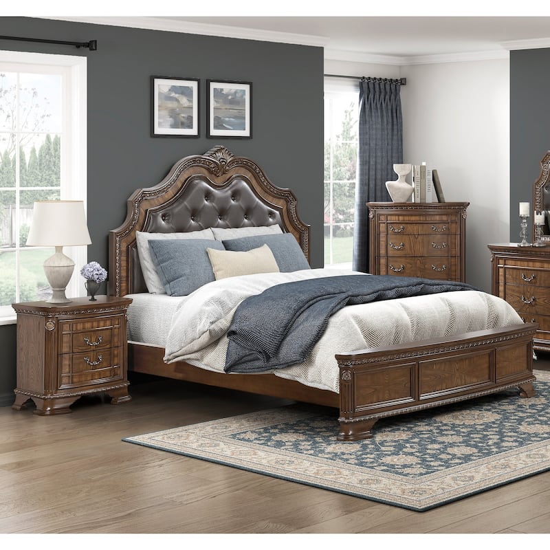 Bedroom Furniture Dark Brown Finish Bed Chest Nightstand 3pc Set
