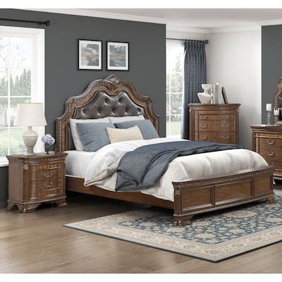 Bedroom Furniture Dark Brown Finish Bed Chest Nightstand 3pc Set