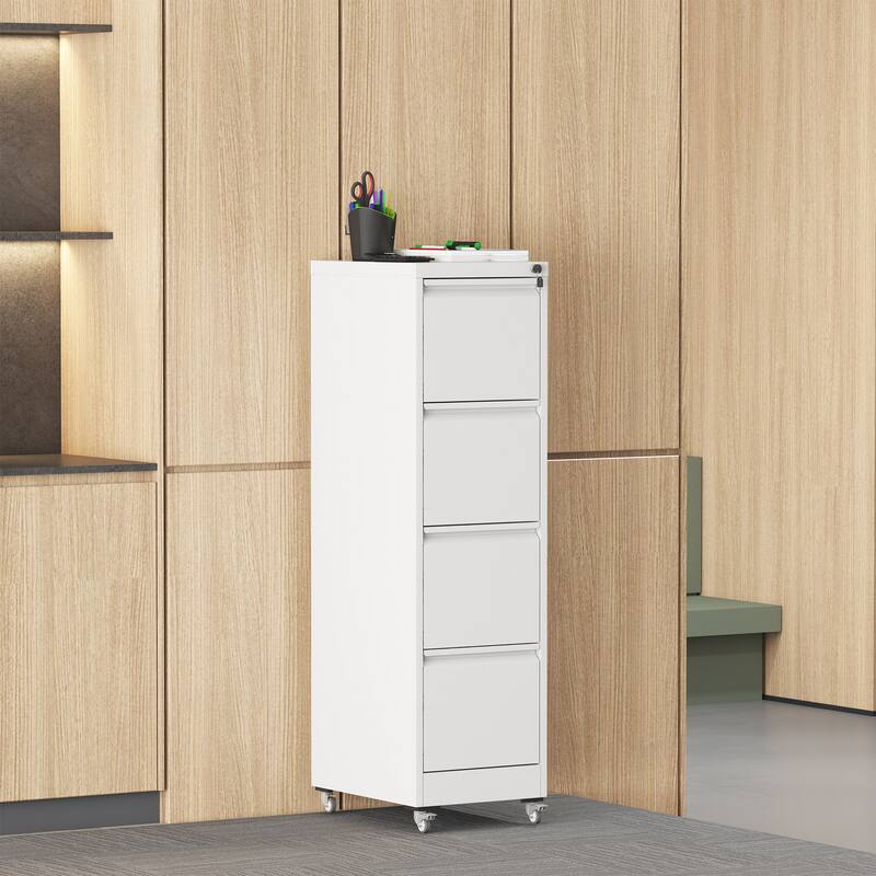 Metal Lockable File Cabinet with 4 Drawer and Wheels for Home Office