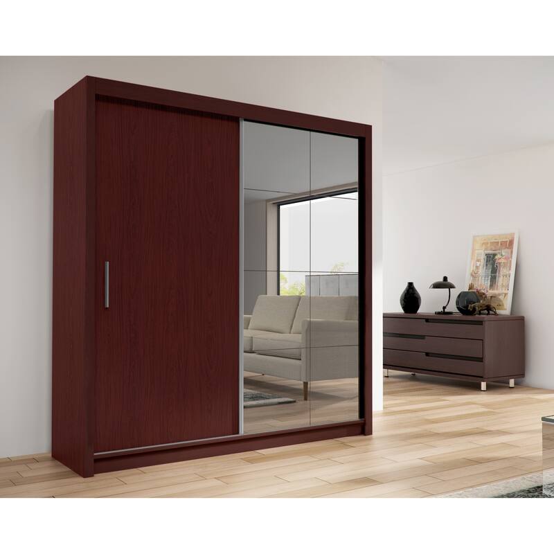Cedar 2-Door Modern Wardrobe Armoire with Mirror - N/A