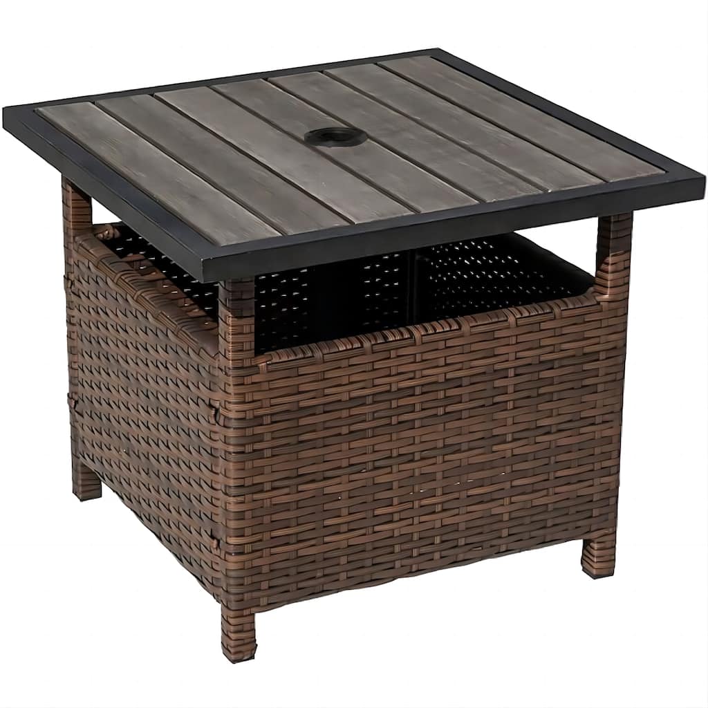 Patio Rattan Wicker Storage Side Table 18"Tall Umbrella Table