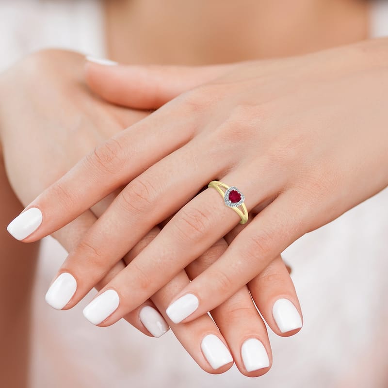 Marquee Jewels Heart Shape Ruby and Diamond Ring in 10K Yellow Gold