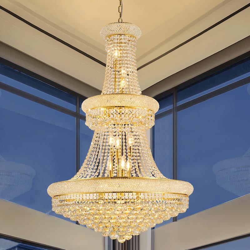 32-Inch Crystal Chandelier, 27-Light Ceiling Light with LED Bulbs - N/A