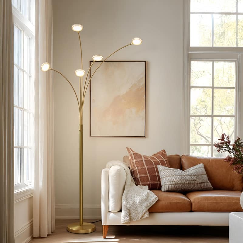 Brightech Orion 70 in. Antiqued Brass Contemporary Modern 5-Light LED Super Bright Floor Lamp with 5 Adjustable Swing Arm Heads