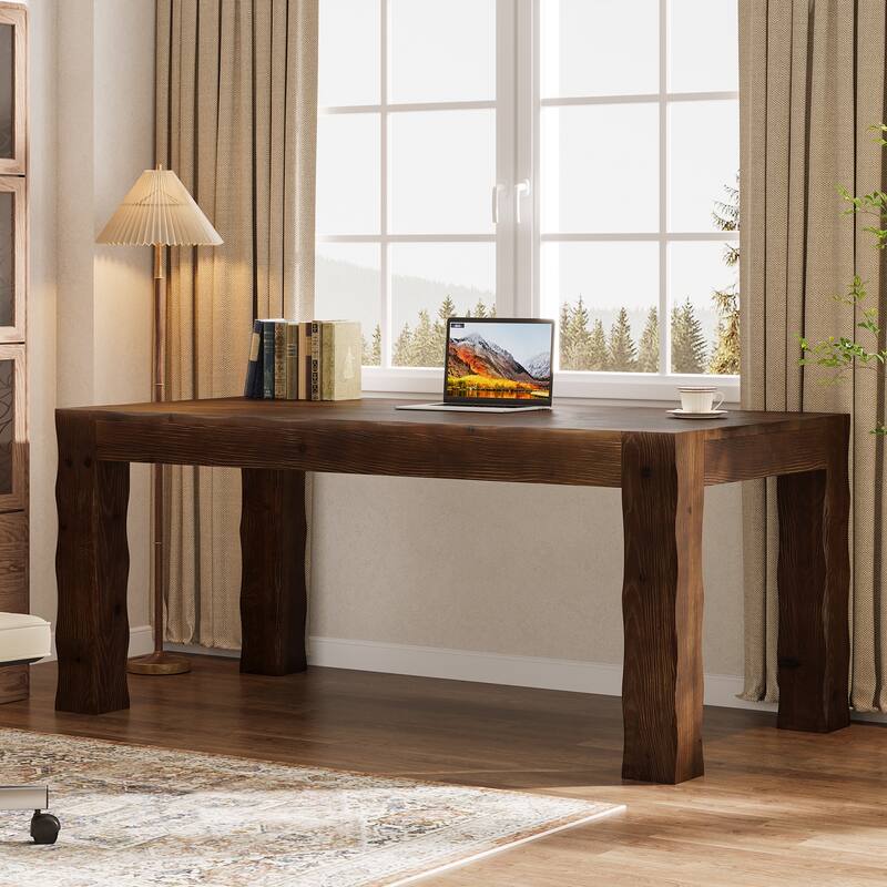 63-Inch Solid Wood Computer Desk, Large Executive Desk for Home Office