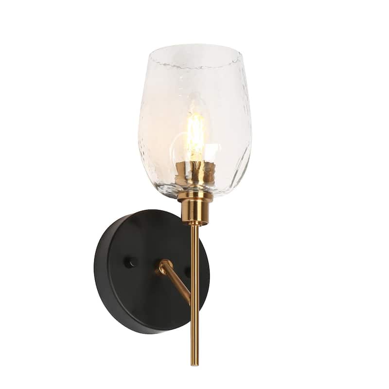 Denan Modern Transitional Gold Bedroom Wall Sconces with Textured Glass Bathroom Vanity Lights - D 5.5" x H 12"