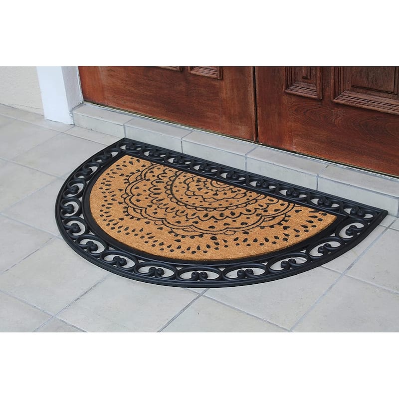 Floral Design Half Round Rubber and Coir Large Outdoor Entrance Durable Doormat 30"X48"