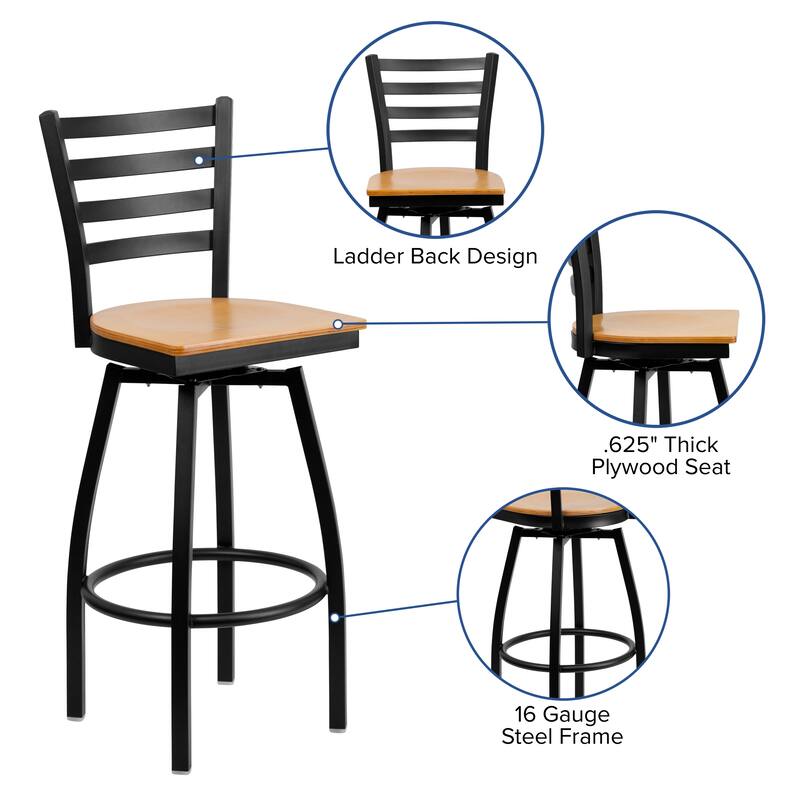 Ladder Back Swivel Metal Barstool - 16.5"W x 20.5"D x 44.5"H