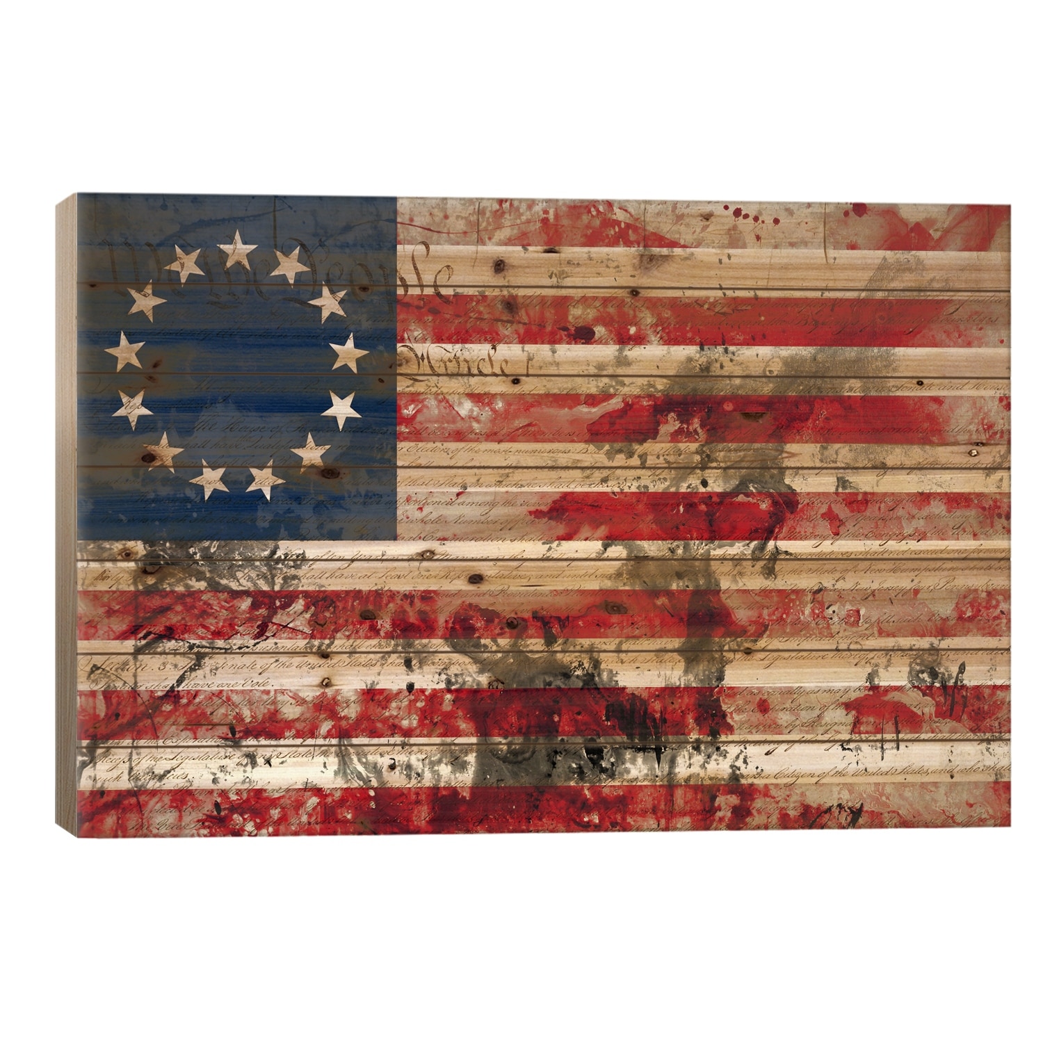 USA "Betsy Ross" Flag with Constitution Background I Print On Wood by iCanvas - Multi-Color