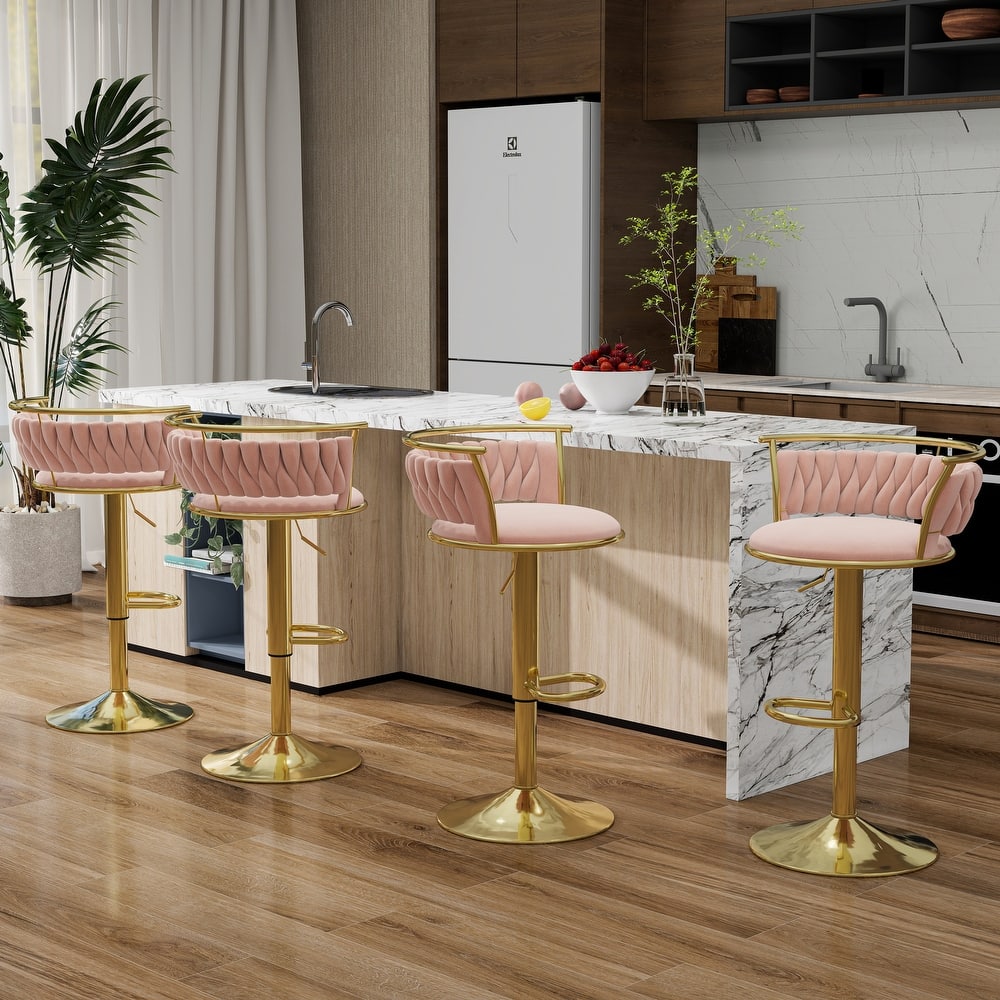 Modern Velvet 26" Adjustable Swivel Bar Stools (Set of 4)