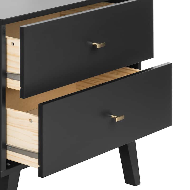 Prepac Milo Mid-Century Modern 2 Drawer Nightstand with Open Shelf, Bedside Table, Contemporary Bedroom Furniture