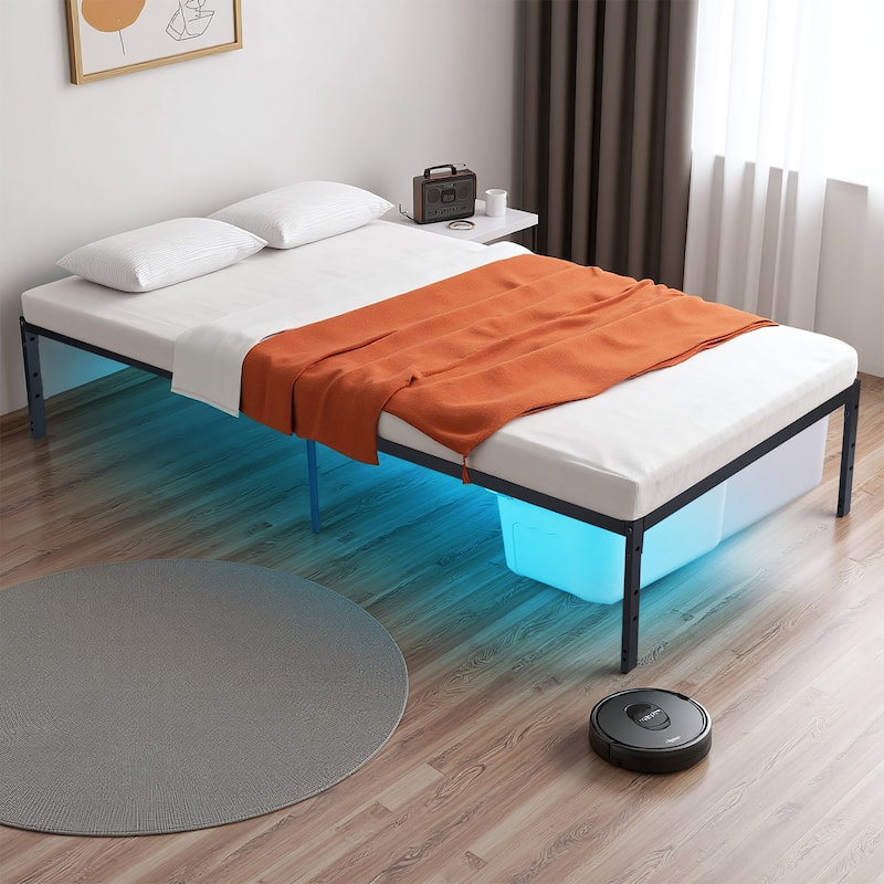 Homy Casa Metal Platform Bed Frame with RGB LED Light Strip - Black - Twin