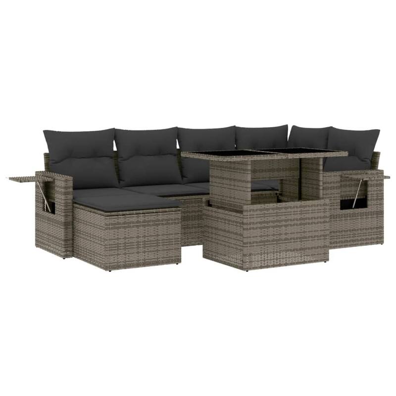 vidaXL Patio Sofa Set with Cushions Outdoor Furniture 7 Piece Poly Rattan - 21.7 x 39.4 x 28.7