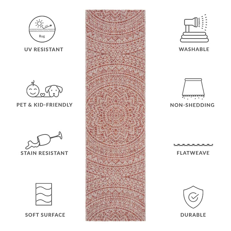 SAFAVIEH Courtyard Deepa Mandala Indoor /Outdoor Waterproof Patio Backyard Rug - 2'3" x 8' Runner - Light Beige/Terracotta