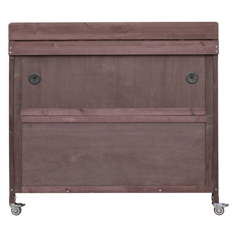 39.4" Outdoor Kitchen Island on Wheels with Stainless Table Top, Outdoor Kitchen Cabinet with Adjustable Shelves