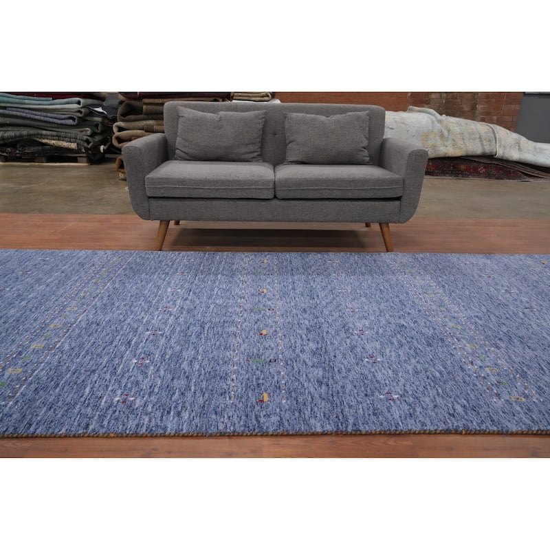 Hand Knotted Oriental 100% Wool Carpet Tribal Animal Pictorial Navy Blue & Blues Gabbeh Area Rug - 11' 11'' X 5' 2''