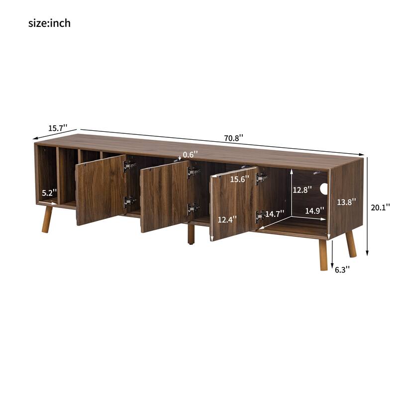 TV Stand with Sliding Doors and Shelves, Entertainment Center with Storage, Media Console Table with 5 Solid Wood Legs