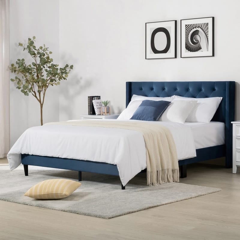 Eleanor Upholstered Platform Bed Frame with Vertical Stripe Headboard