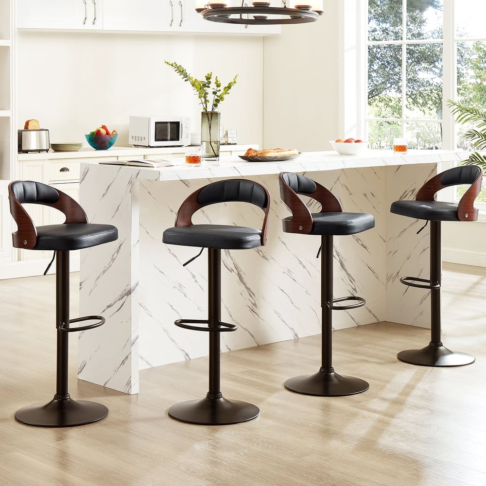 Javlergo 4-Pack Modern Swivel Bar Stools Set Adjustable Height 360° Rotation Bar Stools Set of 4 with Curved Backrest & Footrest