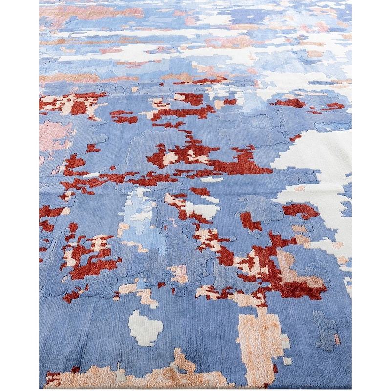 Modern One-of-a-Kind Hand-Knotted Area Rug - Blue, 9' 2" x 12' 2" - 9' 2" x 12' 2"