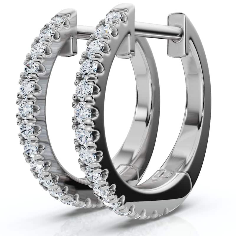 Small Diamond Hoop Earrings White or Yellow Gold Lab Grown 1/2" Tall