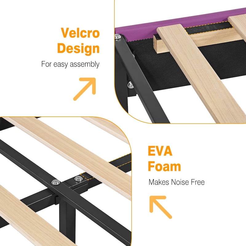 Javlergo 2-Piece Twin Bed Frame Set 39.4-45.3" Adjustable Height PU Leather Headboard with Diamond Embellishment Storage Drawer