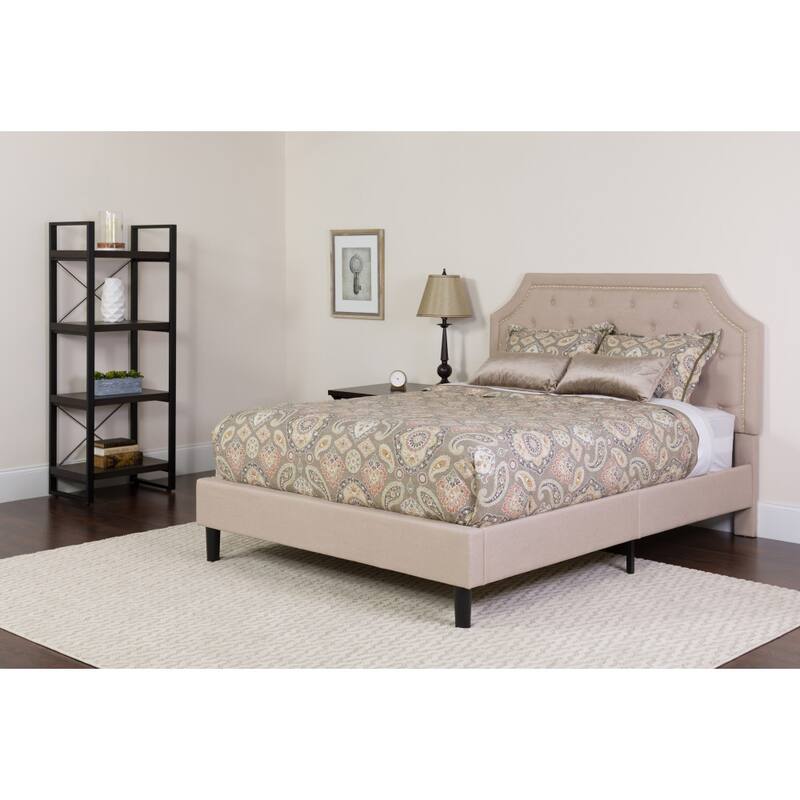 Arched Tufted Platform Bed and Memory Foam Pocket Spring Mattress - Beige - Queen