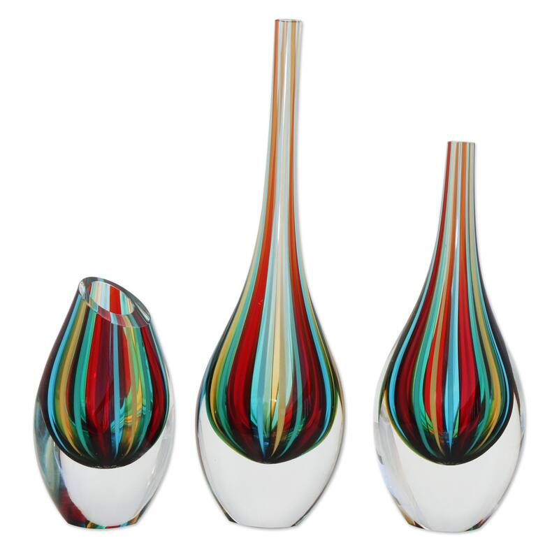 Novica Handmade Circus Handblown Recycled Glass Vases (Set Of 3)