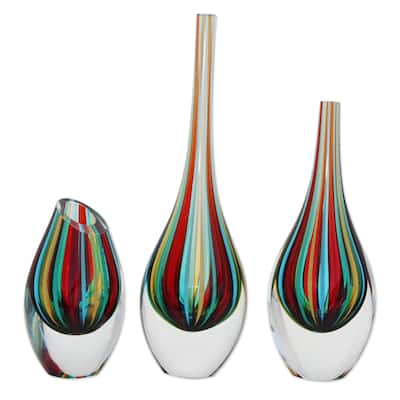 Novica Handmade Circus Handblown Recycled Glass Vases (Set Of 3)