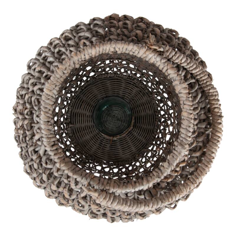 Whitewashed Woven Water Hyacinth Lantern with Glass Insert