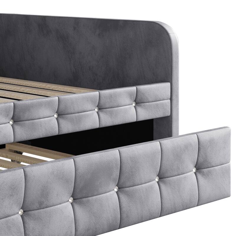 Clayfell Elyria Diamond Button Tufted Velvet Upholstered Daybed