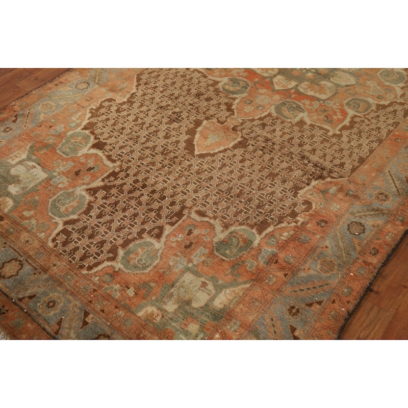 Brown Sarab Persian Vintage Area Rug Hand-Knotted Wool Carpet - 4'11"x 10'10"
