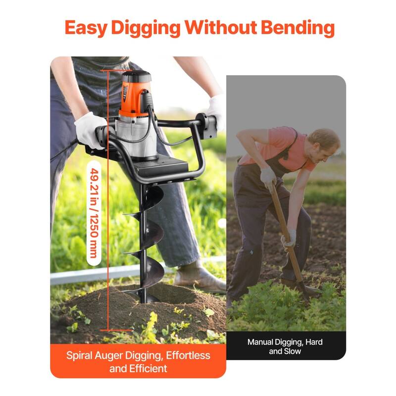 Black and Orange Metal Electric Post Hole Digger 1500W with Alloy Auger Bit and Extension Rod - 15.16 x 23.03 x 13.98 in